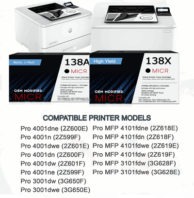 HP 138A OEM Modified MICR W1380A Genuine Toner Cartridge