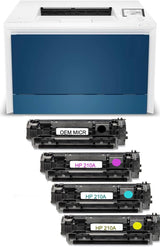 HP 4201DN Laserjet Color Check Printer Bundle with 1 W2100A OEM Modified MICR, 210A CMY Toner Set