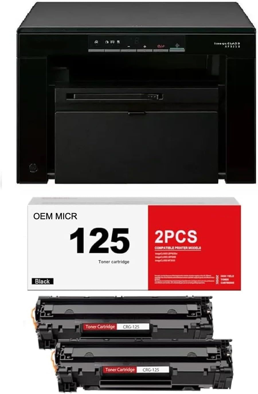 Canon imageCLASS All-in-One Mono Laser MF3010VP Check Printer with 2 OEM Modified CRG-125 MICR Cartridges