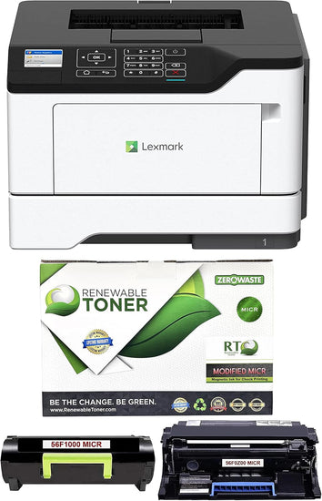 Lexmark MS521dn Check Printer Bundle, 56F1000 OEM Modified MICR, 56F0Z00 Drum