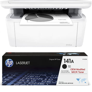 HP M140we LaserJet Check Printer Bundle with 1 OEM W1410A MICR Cartridge