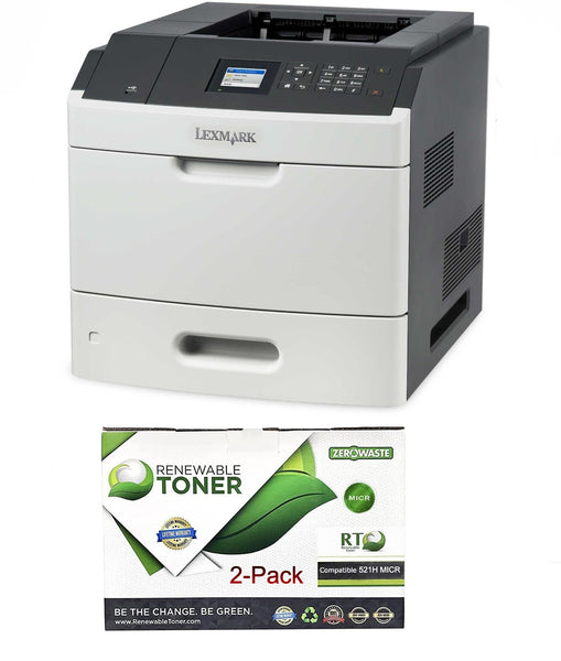 Lexmark MS810DN Renewed Printer with 2 RT 521H MICR Toner Cartridges (High Yield)